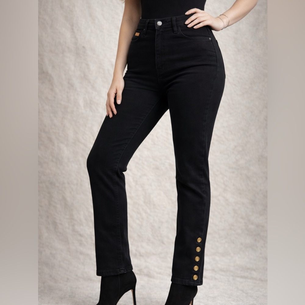 Women's Black Jeans with Gold Button Accents
